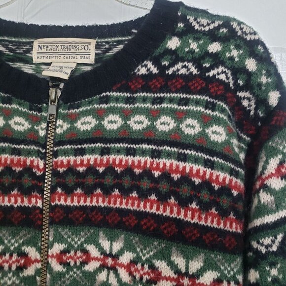 Newton Trading Co Wool Cardigan Fair Isle Knit Sweater Full Zip Womens Sz Medium - Picture 2 of 9